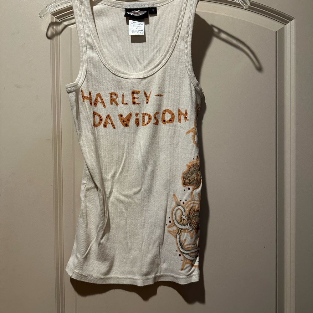 Harley-Davidson Women's White and Brown Tank Top